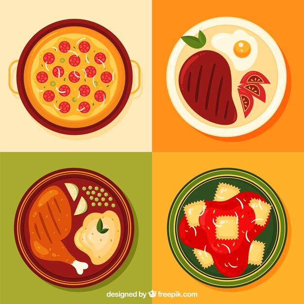 Colección de platos de comida con diseño plano