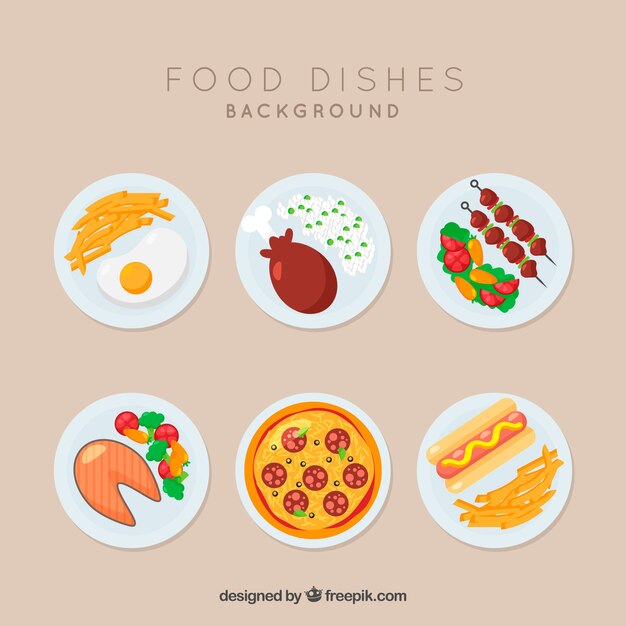 Colección de platos de comida con diseño plano