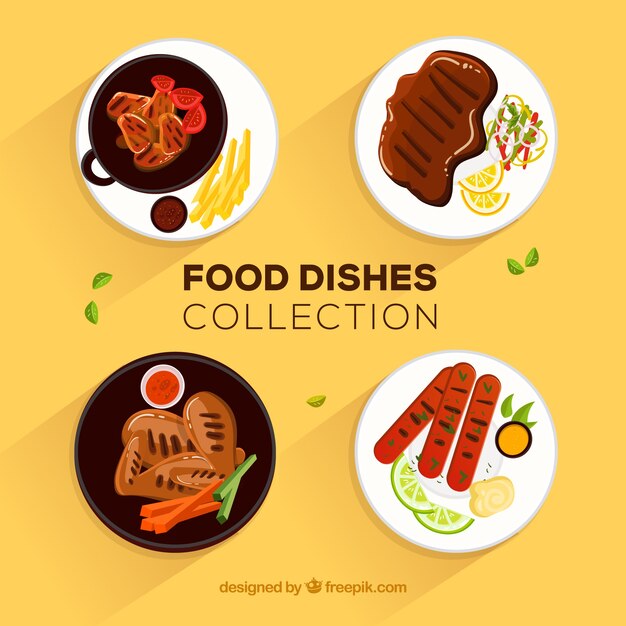 Colección de platos de comida con diseño plano