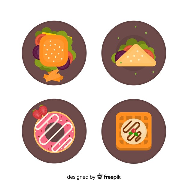Colección de platos de comida en diseño plano