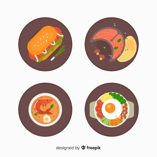 Vector gratuito colección de platos de comida en diseño plano