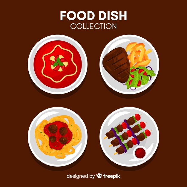 Colección de platos de comida en diseño plano