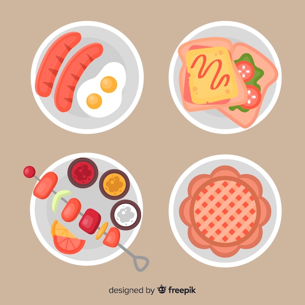 Vector gratuito colección de platos de comida en diseño plano