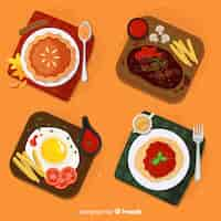 Vector gratuito colección de platos de comida en diseño plano