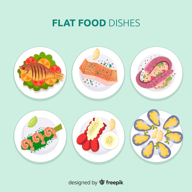 Vector gratuito colección de platos de comida en diseño plano