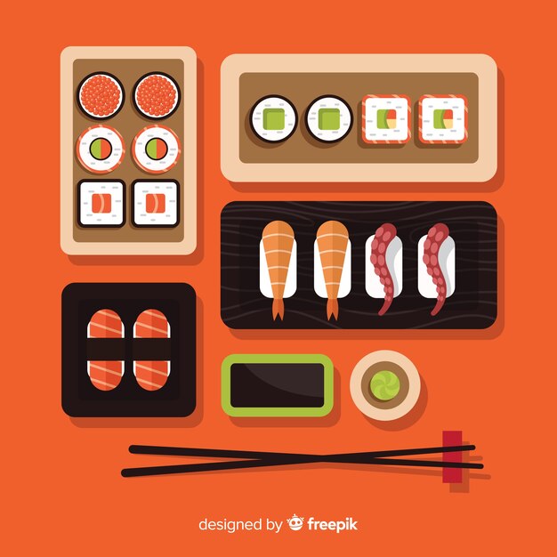 Colección de platos de comida en diseño plano