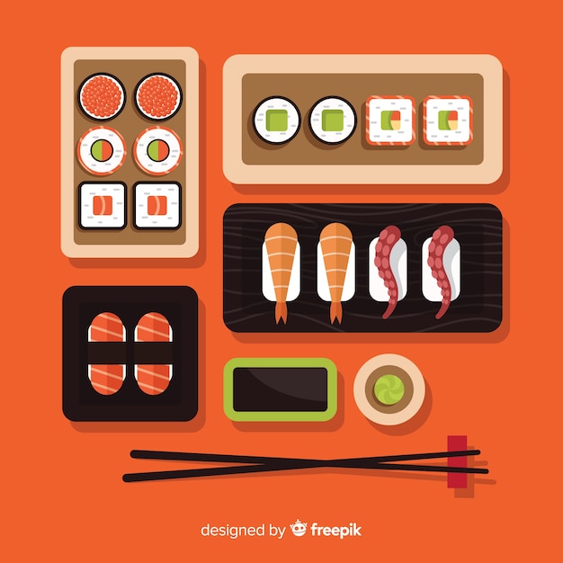 Colección de platos de comida en diseño plano