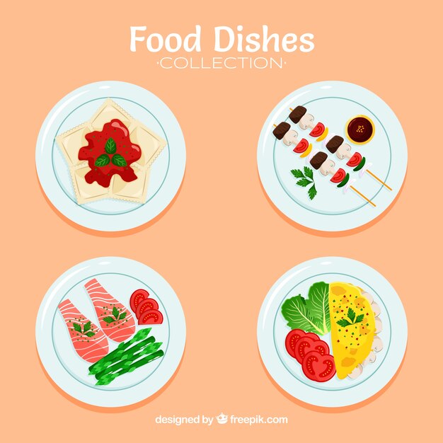 Colección de platos de comida en estilo 2d