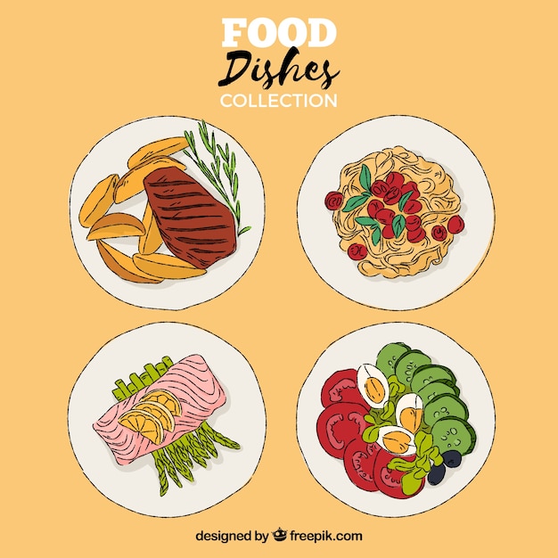 Vector gratuito colección de platos de comida en estilo 2d