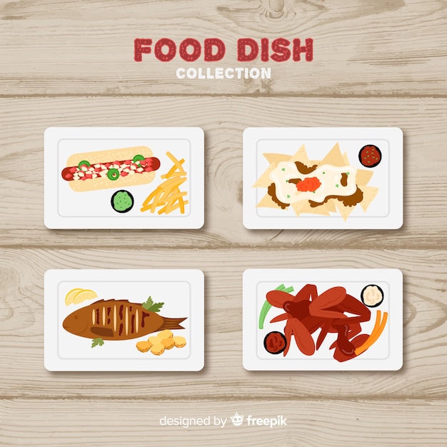 Vector gratuito colección platos comida plana