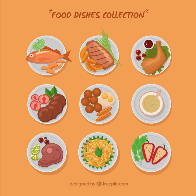 Colección de platos de comida con vista desde arriba