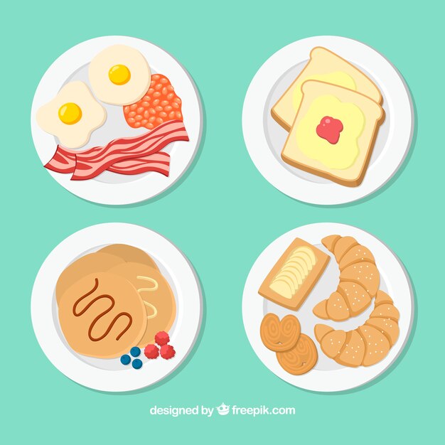 Colección de platos de comida vistos desde arriba