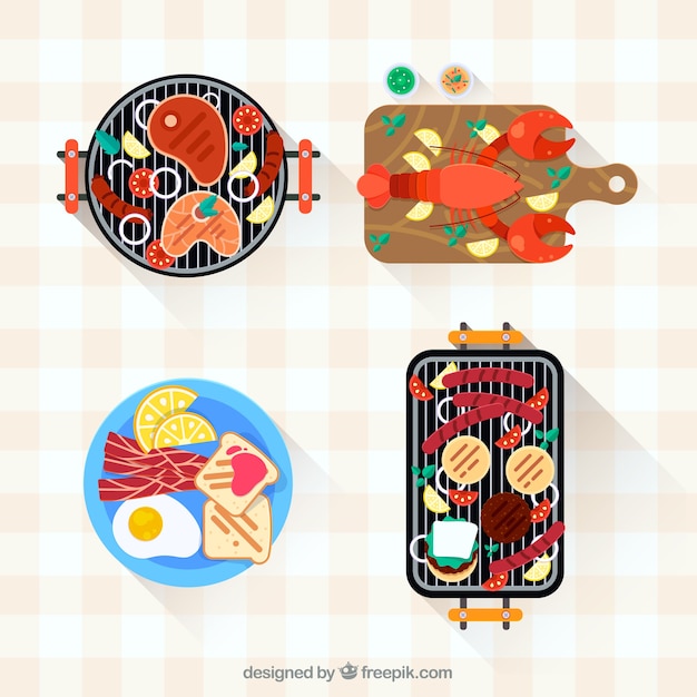 Vector gratuito colección de platos de comida vistos desde arriba