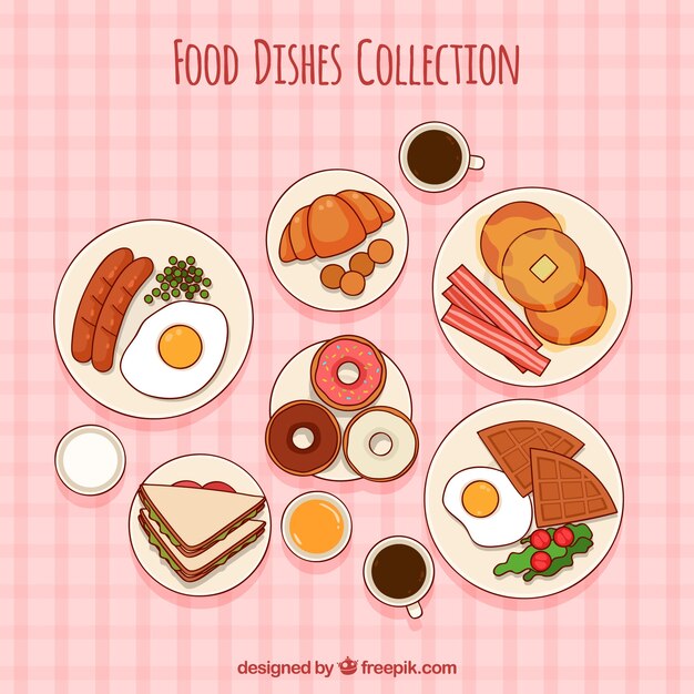 Colección de platos de comida vistos desde arriba