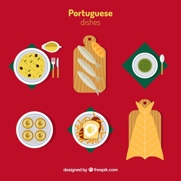 Colección de platos de comida vistos desde arriba
