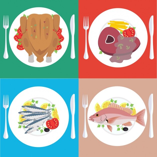 Colección de platos de comida