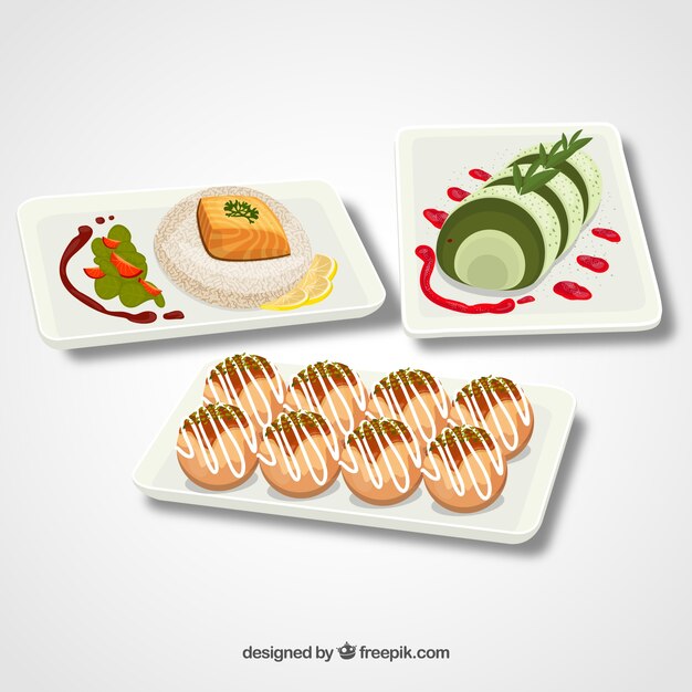 Colección de platos con comida