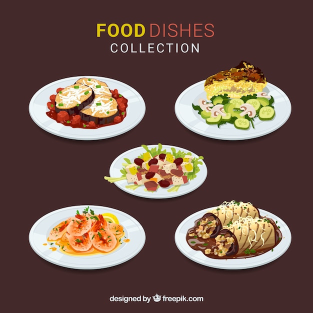 Vector gratuito colección de platos con comida