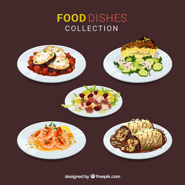 Colección de platos con comida