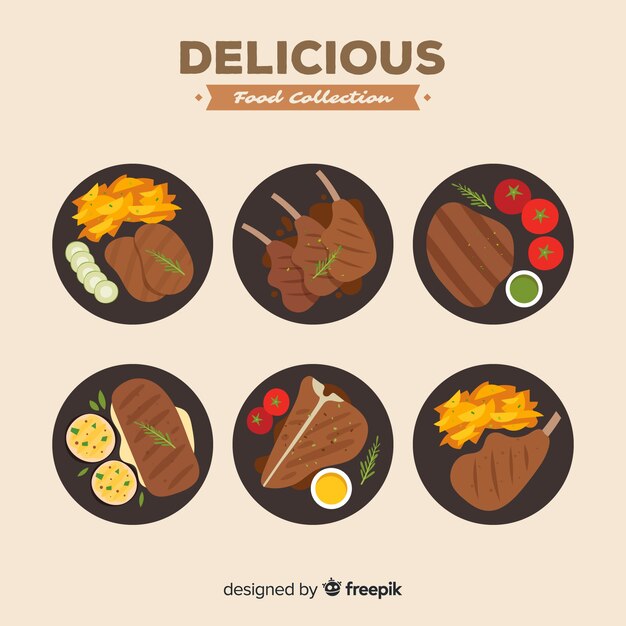 Colección de platos de comida