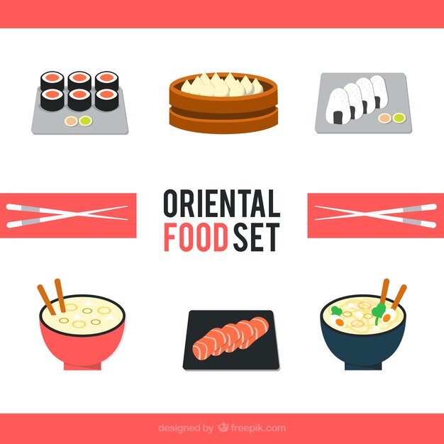 Colección de platos orientales sabrosos