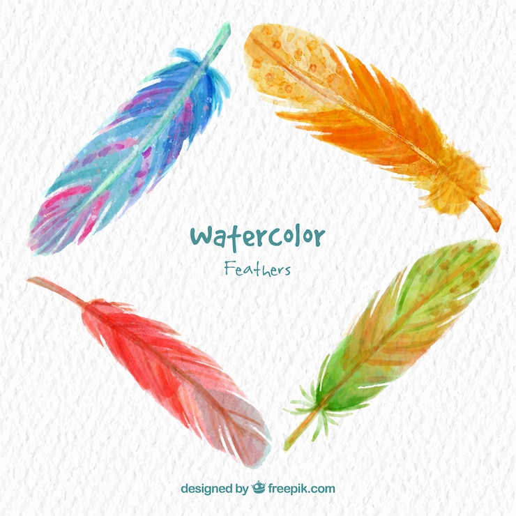 Vector gratuito colección de plumas en acuarela