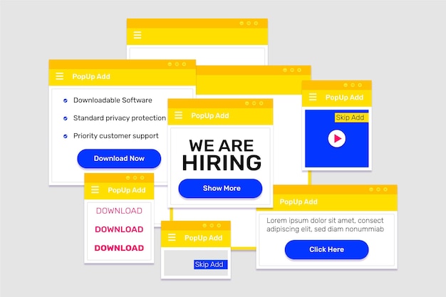 Colección pop up web de diseño plano