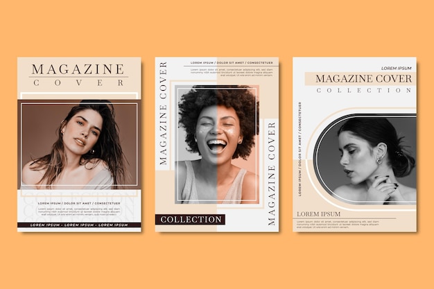Vector gratuito colección de portada de revista con foto