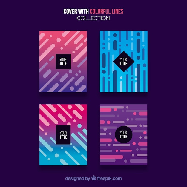 Colección de portadas abstractas con líneas coloridas