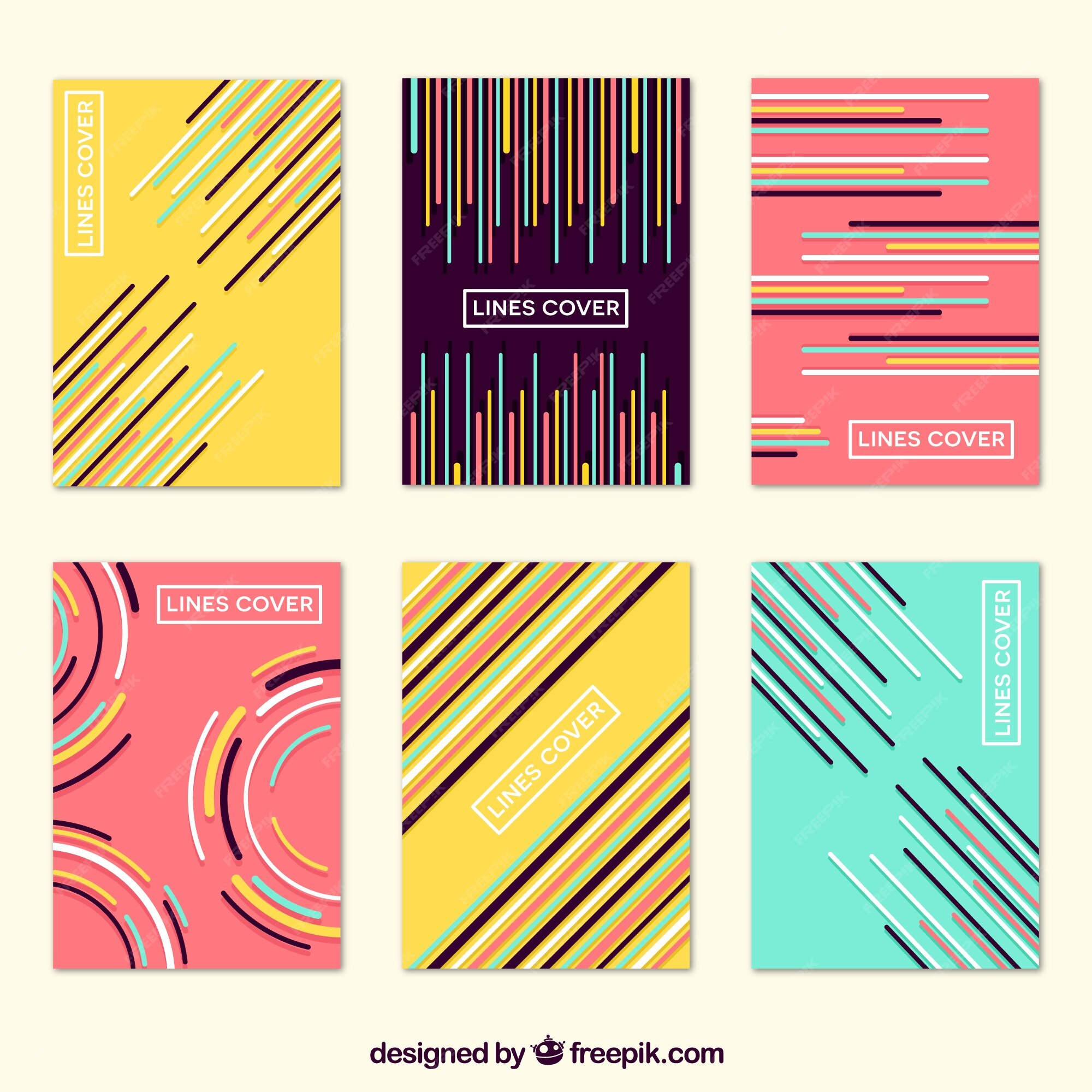Colección de portadas con colores y líneas | Vector Gratis