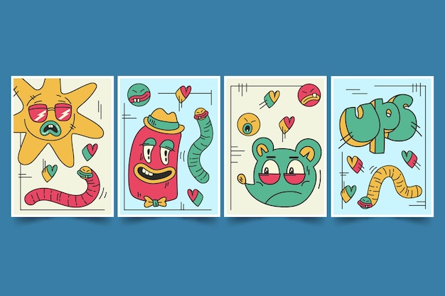 Colección de portadas de dibujos animados de moda de estilo dibujado a mano