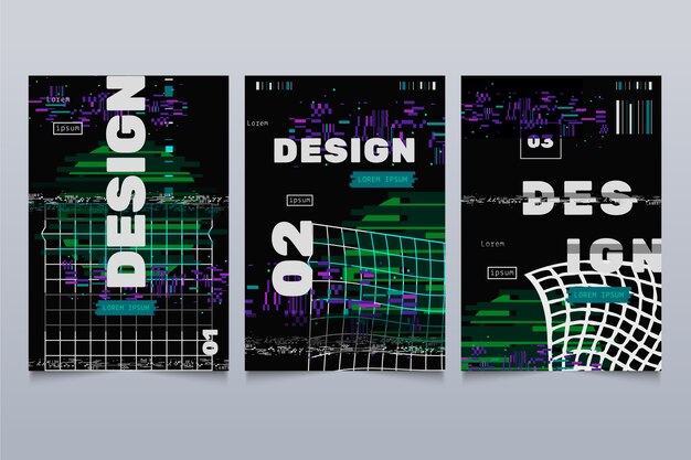 Colección de portadas de diseñador gráfico Glitch