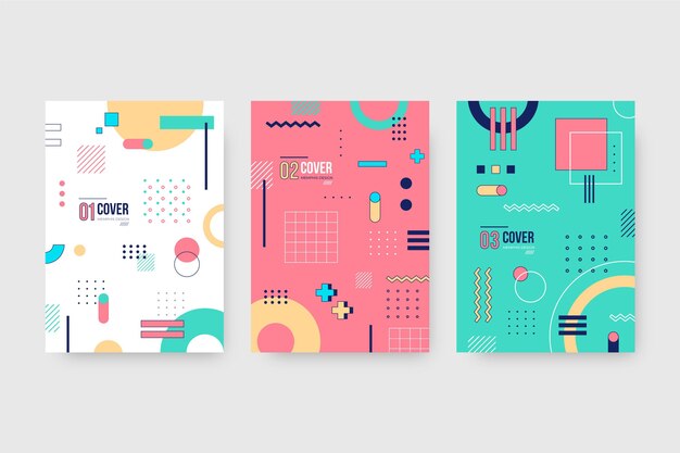 Colección de portadas de diseño geométrico de Memphis
