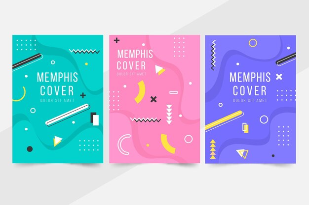 Colección de portadas de diseño de memphis de formas geométricas