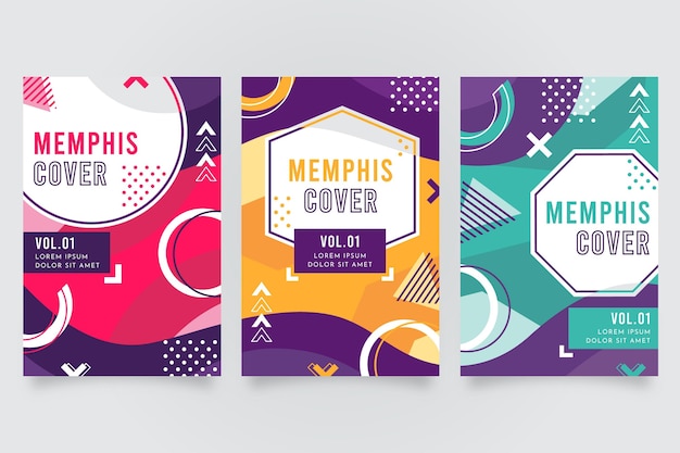 Vector gratuito colección de portadas diseño de memphis