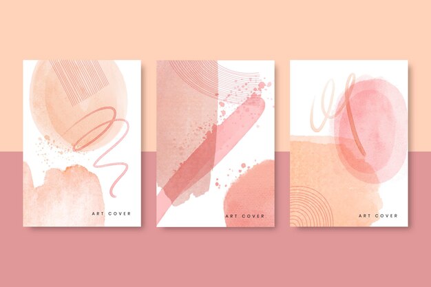 Colección de portadas de formas abstractas en acuarela