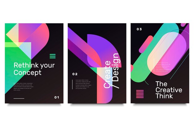 Colección de portadas de formas abstractas con degradado