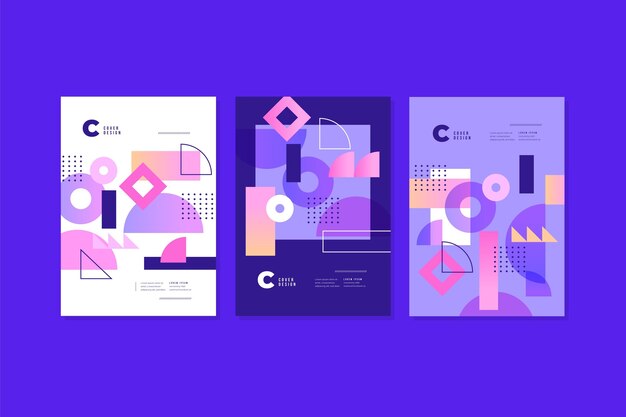 Colección de portadas de formas abstractas con degradado
