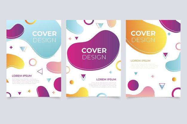 Colección de portadas de formas abstractas con degradado
