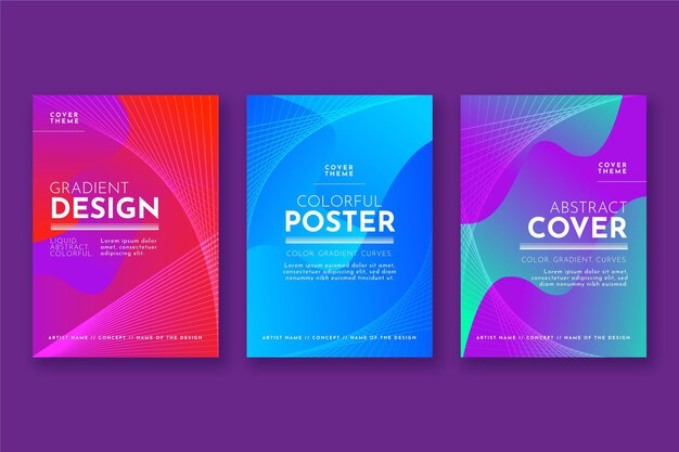 Colección de portadas de formas abstractas con degradado