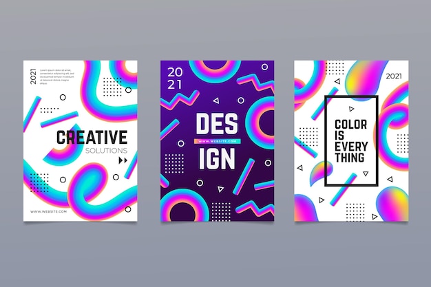 Colección de portadas de formas abstractas con degradado