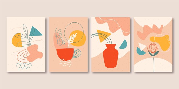 Colección de portadas de formas abstractas dibujadas a mano