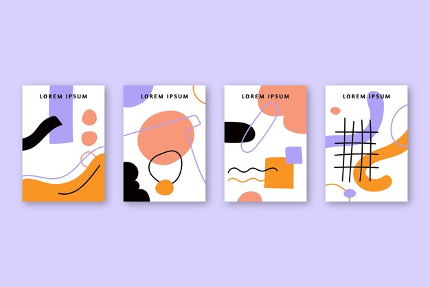 Colección de portadas de formas abstractas dibujadas a mano