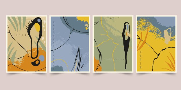 Colección de portadas de formas abstractas dibujadas a mano