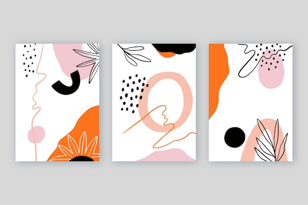 Colección de portadas de formas abstractas dibujadas a mano
