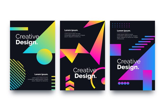 Colección de portadas de formas geométricas gradientes