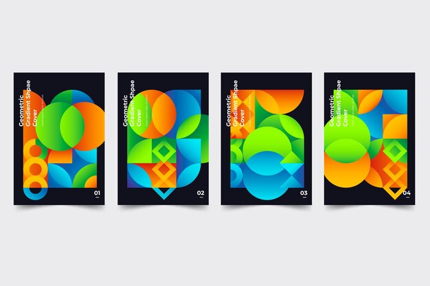 Colección de portadas de formas geométricas gradientes