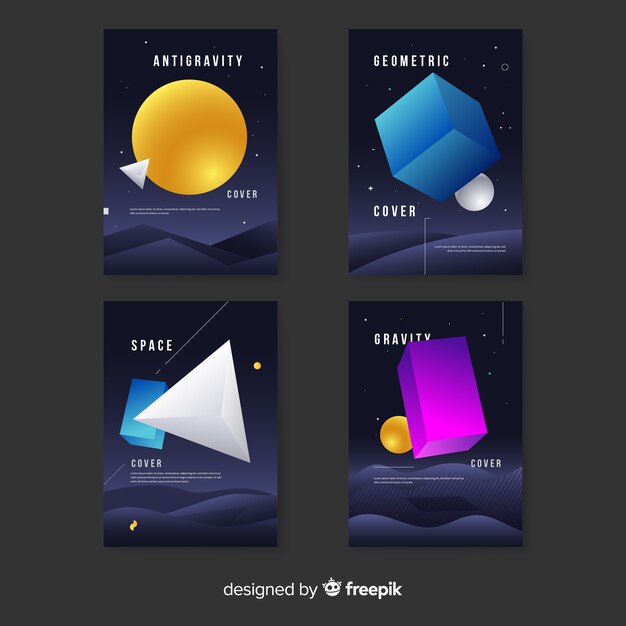 Colección de portadas de formas geométricas sin gravedad