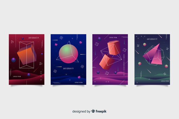 Colección de portadas de formas geométricas sin gravedad
