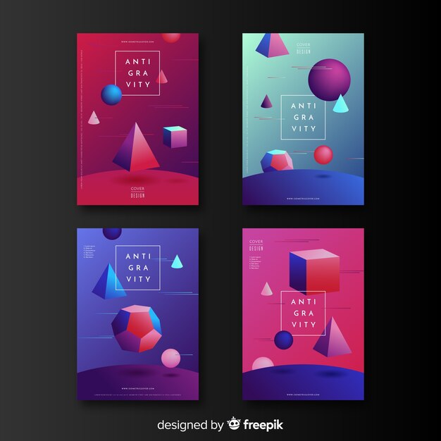 Colección de portadas de formas geométricas sin gravedad